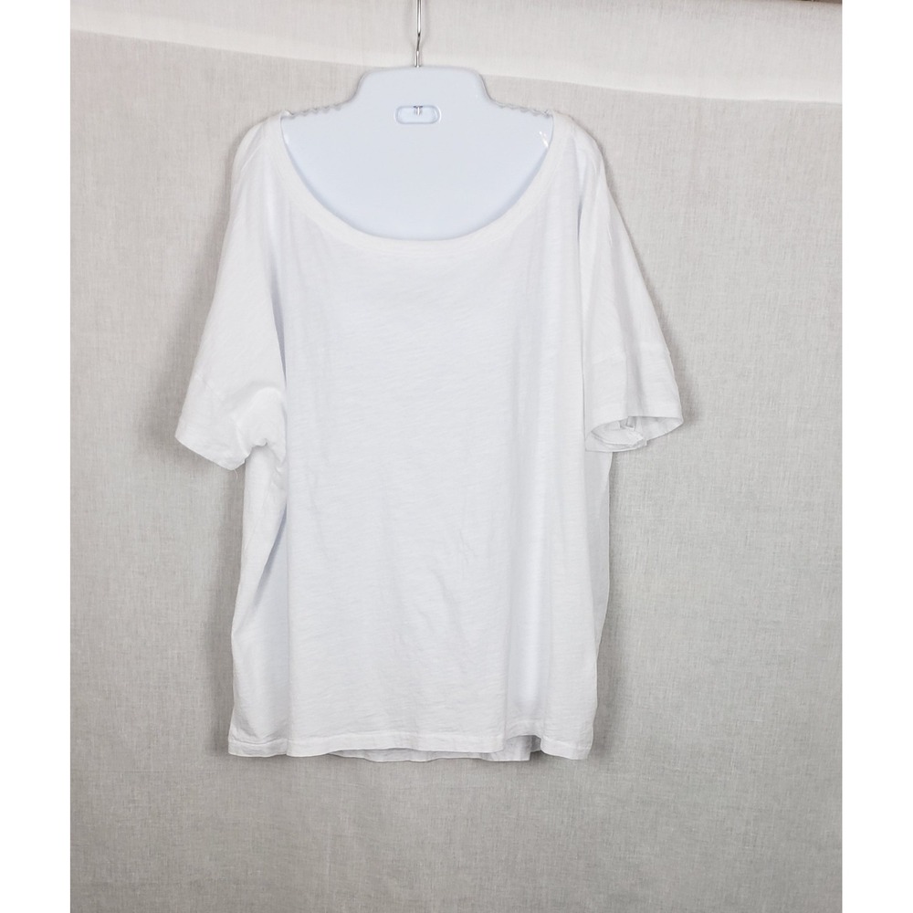 Eileen Fisher White 100% Organic Cotton Slub Boxy Slub Tee Shirt XL Summer